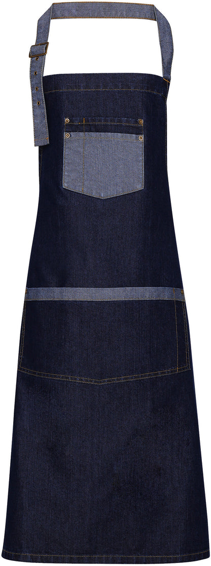 Domain - Contrast denim bib apron