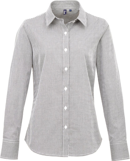 Ladies' long sleeve microcheck gingham shirt