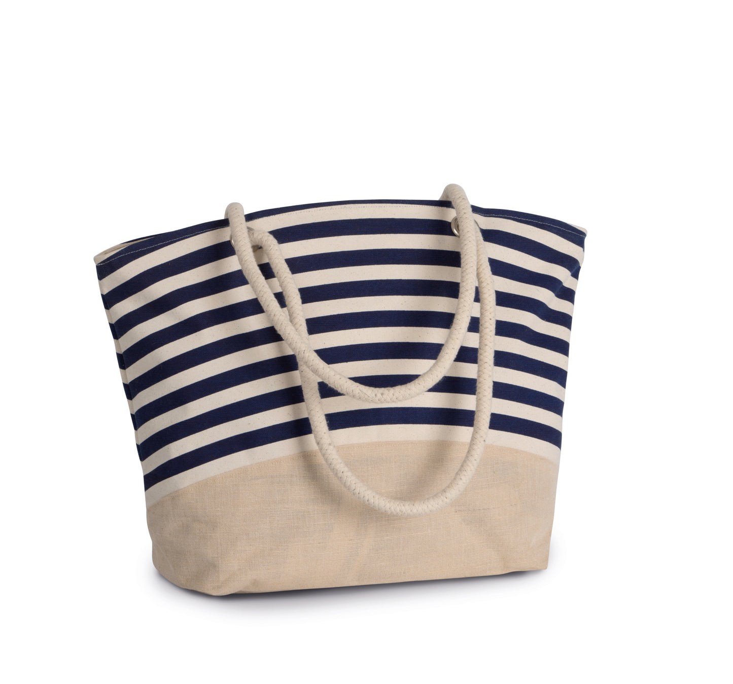 Shopper van jutecanvas in marinestijl