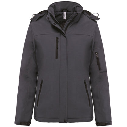 Gewatteerde softshell damesparka met capuchon