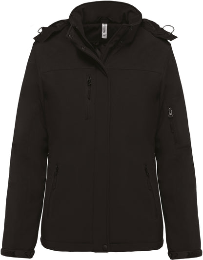 Gewatteerde softshell damesparka met capuchon