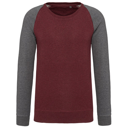 Tweekleurige herensweater BIO ronde hals raglanmouwen