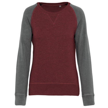 Tweekleurige damessweater BIO ronde hals raglanmouwen
