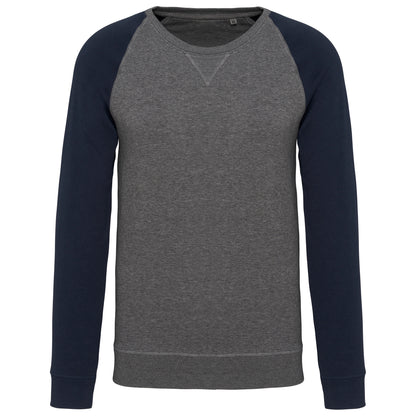 Tweekleurige herensweater BIO ronde hals raglanmouwen