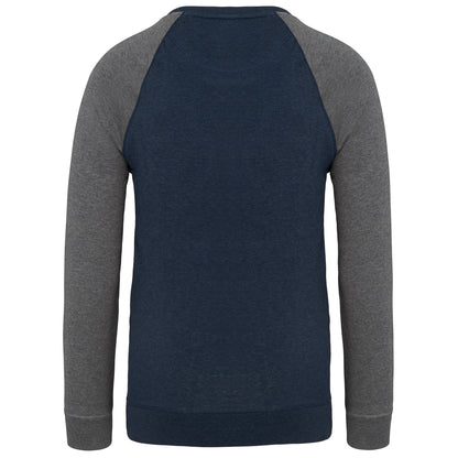 Tweekleurige herensweater BIO ronde hals raglanmouwen