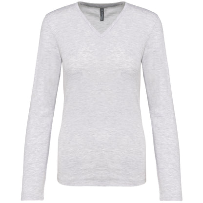 Dames t-shirt V-hals lange mouwen