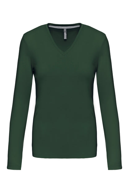 Dames t-shirt V-hals lange mouwen