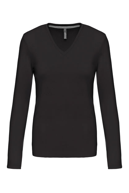 Dames t-shirt V-hals lange mouwen