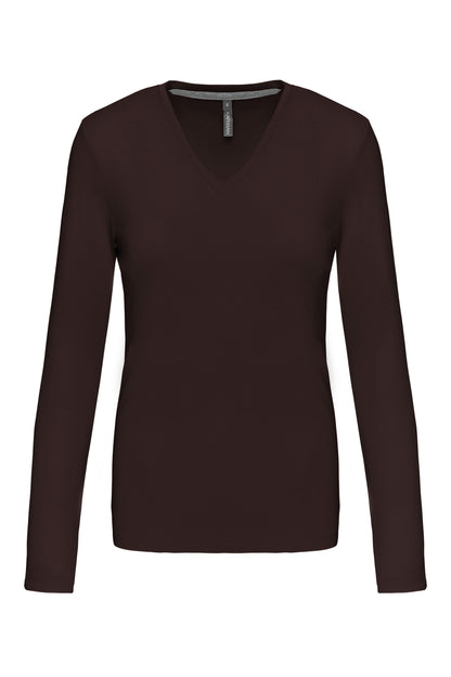 Dames t-shirt V-hals lange mouwen