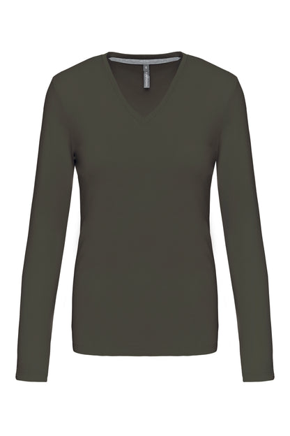 Dames t-shirt V-hals lange mouwen
