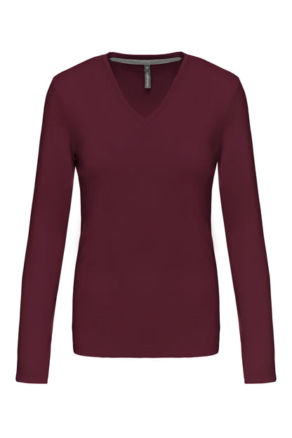 Dames t-shirt V-hals lange mouwen