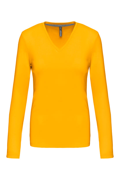 Dames t-shirt V-hals lange mouwen