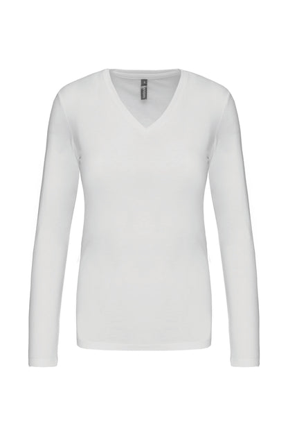 Dames t-shirt V-hals lange mouwen