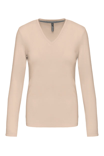 Dames t-shirt V-hals lange mouwen