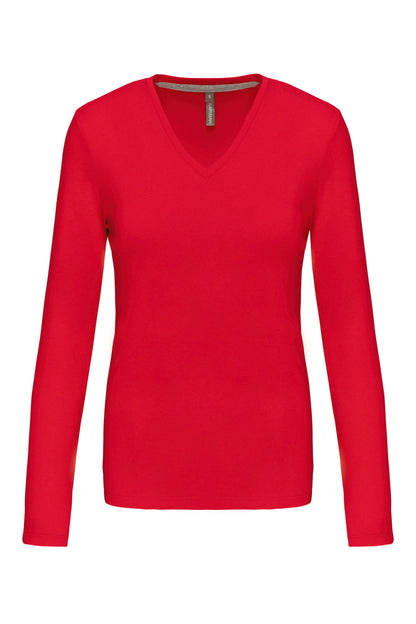 Dames t-shirt V-hals lange mouwen