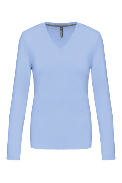 Dames t-shirt V-hals lange mouwen