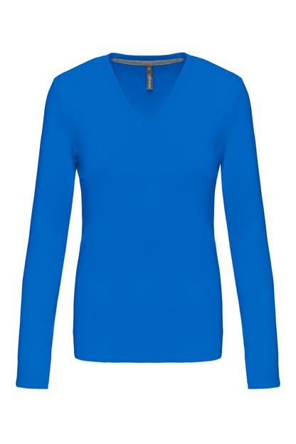 Dames t-shirt V-hals lange mouwen