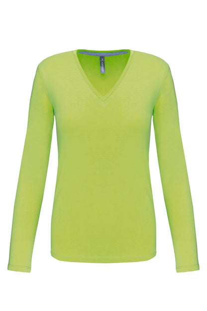 Dames t-shirt V-hals lange mouwen