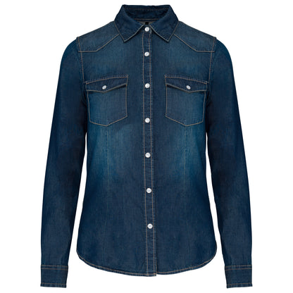 Dames denim blouse lange mouwen