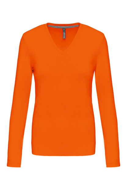 Dames t-shirt V-hals lange mouwen