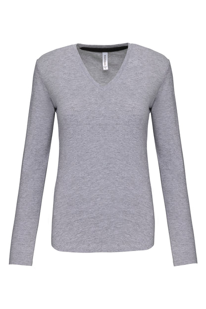 Dames t-shirt V-hals lange mouwen