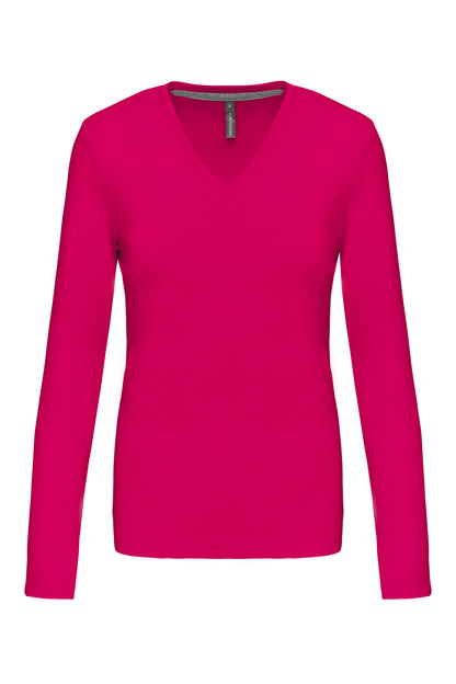 Dames t-shirt V-hals lange mouwen
