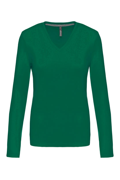 Dames t-shirt V-hals lange mouwen