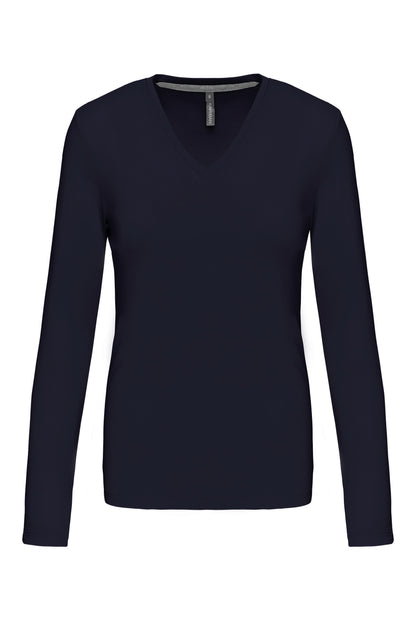Dames t-shirt V-hals lange mouwen