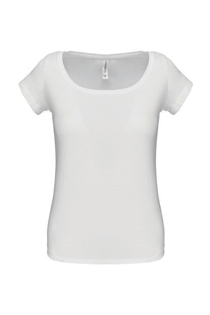 Dames-t-shirt korte mouwen met boothals