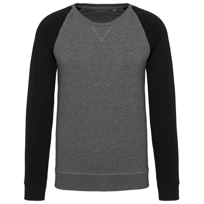 Tweekleurige herensweater BIO ronde hals raglanmouwen